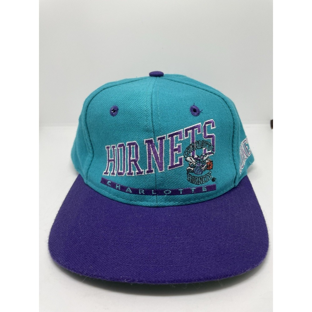 Vintage Charlotte Hornets NBA Snapback Hat AJD Embroidered Logo Purple‎ & Teal